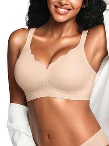 lot 4183 image: Cuteio Wireless Jelly Bras for Women No Underwire with Support - Seamless Wirefree Bralettes Everyday Full Coverage Comfort Tshirt Padded Bra Nude M