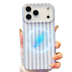 lot 4184 image: Jmltech Magnetic for iPhone 17 Pro Max Case Striped Phone Case Cute Women Girly Trendy Compatible with MagSafe,Shockproof Slim Soft TPU and Hard Back Protective Cover Light Blue