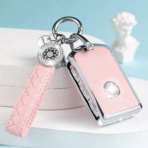 lot 4217 image: SHANGHONG Compatible with Volvo Key Fob Cover with Keychain Leather Crystal 360 Degree Protection Key Shell Case for Volvo XC90, XC60, XC40, S60, S90, V60, V90, Polestar 1, Polestar 2 (Pink)