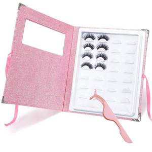lot 4220 image: False Eyelash Storage Book Protable 16 Pari Eyelashes Organizer Holder Case Lash Contanier Box Glitter Cover Lash Container Empty Case with Eyelash Tweezer Pink