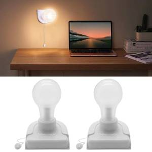 lot 4231 image: Shuwea 2 Pack Battery Operated Light Bulb, Stick-Up Battery Powered Wireless LED Closet Light Bulb, Self Adhesive Wall Light Fixture with Pull Chain for Cabinet Bedroom Kitchen, 3000K Warm White