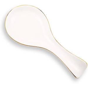 lot 4235 image: Patelai Ceramic Spoon Rest Spoon Holder Stovetop for Kitchen Stove Coffee Bar Accessories Christmas Gift(White with Gold Brim,Classic Style)
