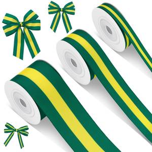 lot 4238 image: Cunno 3 Rolls Green Gold and Yellow Stripe Grosgrain Ribbon Decorating Material Double Face Polyester Fabric Ribbons Roll for Christmas Home DIY Gift Wrapping Crafts, 0.4, 0.87, 1.5 Inch Wide, 15 Yard