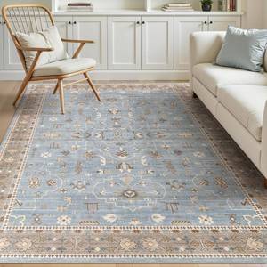 lot 5258 image: WITSHOCK 5x7 Area Rugs for Living Room, Washable Non Slip Rugs for Bedroom Dining Room Office, Soft Low Pile Stain Resistant Oriental Distressed Vintage Carpet for Farmhouse Home Decor - Blue&Brown