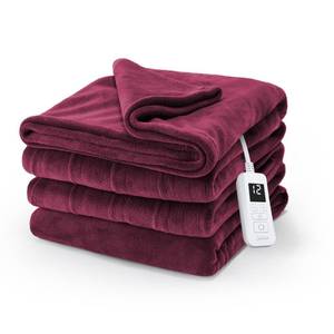 lot 5262 image: Sunbeam Electric Royal Luxe Microplush Heated Blanket, 12 Heat Settings, 12-Hour Selectable Auto Shut-Off, Fast Heating, Warm and Cozy, Cabernet Color, Full, 84 x 72