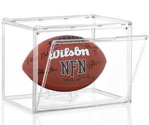 lot 5266 image: Football Display Case, KKU Acrylic Clear Football Case Full Size with Magnetic Door, Professional Memorabilia Football Display Boxes Football Holder Dust and UV Protection