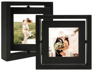 lot 5269 image: VAUWINEK 5x7 Double-Sided Rotating Floating Picture Frames (2 Pack, Black), Solid Pine Wood with Real Glass for Horizontal Vertical Standing Display Desk Tabletop Photo Frames