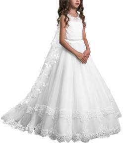 lot 5271 image: PLwedding Lace Flower Girls Dresses Girls First Communion Dress Princess Wedding (Size 8, Ivory)