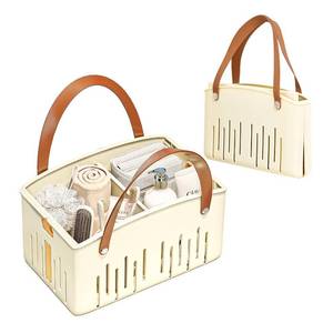 lot 5280 image: Portable Shower Caddy,Foldable Shower Caddy with Handle and Adjustable Divider,Plastic Shower Storage Basket,Quick Dry Bathroom Shower Organizer Bin for College,Dorm Room,Travel Essentials(Cream)