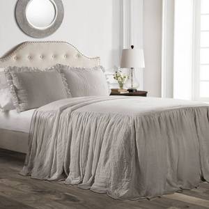 lot 5298 image: Lush Decor Ruffle Skirt Bedspread Set - 3-Piece Luxurious Farmhouse Bedding - Elegant Ruffle Detail - Timeless Style - Soft Lightweight Sheets - California King, Grey