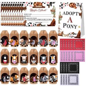 lot 5311 image: Cinnvoice 73 Pcs Adopt a Horse Party Supplies, 18 Animals Centerpiece 18 Foldable Boxes 18 Cute Scarfs 18 Adoption Certificates Card 1 Adoption Sign for Adopt a Horse Y Party Gifts Decoration
