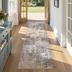 lot 5316 image: DMOYEST Washable Runner Rug for Hallway 2.6x8 Neutral Modern Abstract Low Pile Area Rug with Non-Slip Backing - Carpet for Bedroom Kitchen Laundry Entryway Bathroom Indoor - Grey Brown