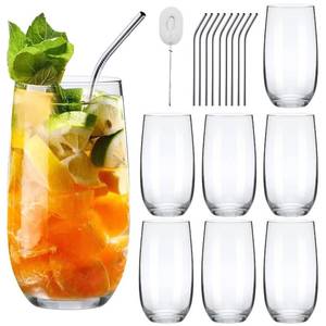 lot 5319 image: Ufrount Highball Glasses Set,Tall Drinking Cups Set of 8,Clear Water Glass Tumblers with Straws,16 OZ Glassware for Kitchen,Bar,Mojito,Cocktail,Juice,Mixed Drink,Water,Beer