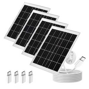 lot 5324 image: 7W Solar Panel for Security Camera for DC 5V Outdoor Rechargeable Battery Camera, 360° Adjustable Security Mount - 10FT Micro USB & USB-C Cable,4 Pack