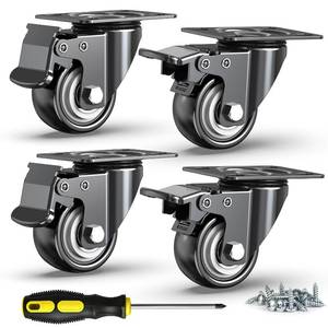 lot 5327 image: HOLKIE 2 Inch Heavy Duty Caster Wheels Set of 4, Load Capacity 600 lbs Swivel Plate Casters with Dual Total Lock Brake, Noiseless Non-Marring PU Wheels for Workbench, Furniture, Cart, Hardwood Floor