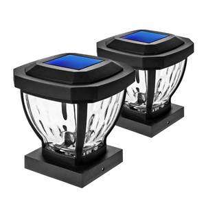 lot 5330 image: Home Zone Security Solar Post Cap Lights - Decorative Glass LED Outdoor Fits 3.5 x 3.5 in. Post Lights, Black (2-Pack)