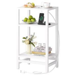 lot 5331 image: Creso hom Side Table with Fast Charging Station, 3 Tier Tall End Table for Small Space, Narrow Side Table with Type C and USB Port, End Tables for Living Room Bedroom, Office, Nursery, White