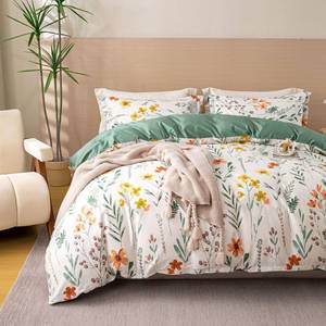lot 6093 image: OAITE Duvet Cover Set Twin Size Floral Pattern Ultra Soft 100% Cotton Duvet Cover Sets 3-PC, Breathable Duvet Cover with Zipper Closure & Corner Ties(2 Pillow Shams,1 Duvet Cover)