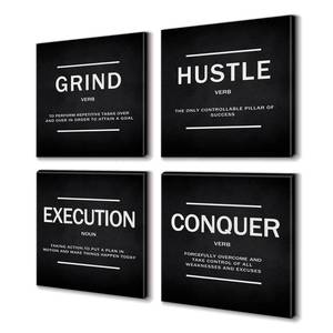lot 6095 image: BWSPACE Grind Hustle Execution Conquer Entrepreneur Quotes Inspirational Wall Art Canvas Painting Decor for Office Bedroom Living Room(12 Wx12 Hx4pcs)