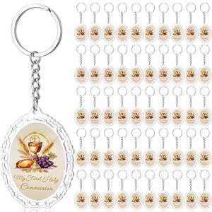 lot 6097 image: Equsion 50 Pcs First Communion Favors Baptism Acrylic Keyrings Bulk Bautizo Recuerdos Ecuerdos Para Bautizo Christening Religious Acrylic Gift for Guests Men Women