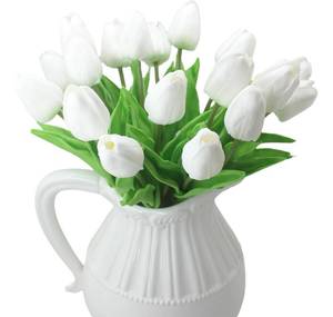 lot 6102 image: ALIERSA Artificial Tulips 10 Heads Mini Real Touch Artificial Flowers Fake Tulip for Home Decor Wedding Party DIY Bouquet Flowers (White)