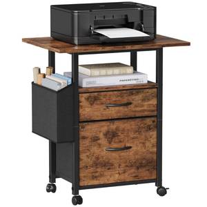 lot 9212 image: GYIIYUO 2 Drawer File Cabinet with 24 Extended Desktop, Mobile Filing Cabinet, Rolling File Cabinet with Side Bag, Fabric Drawer, Fits A4Letter Size, Printer Stand Home Office, Light Brown