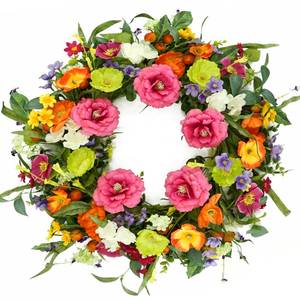 lot 9224 image: Artificial Spring Summer Wreaths for Front Door 22 Peony Wreath Colorful Floral Wreath with Peony,Daisy,Poppy Flower Lavender for Indoor Outdoor Farmhouse Home Wall Window Festival Decoration