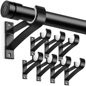 lot 10346 image: KOLAKO 8 Pack Curtain Rod Bracket, 1 Inch Heavy Duty Holder Black Drapery Single Hooks for Wall