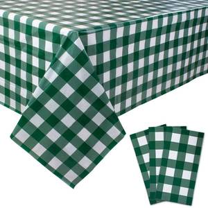 lot 10353 image: Kesfey 3 Packs Green and White Checkered Tablecloths 54 x 108 Inches Disposable Plastic Gingham Tablecovers Waterproof Rectangle Picnic Party Table Covers for Birthday Party Supplies Christmas