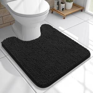 lot 10366 image: OLANLY Toilet Rugs U-Shaped 20x20, Extra Soft Absorbent Chenille Contour Bathroom Rugs for Toilet, Dry Quickly, Machine Washable, Non-Slip Bath Mat, Black