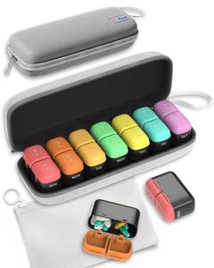 lot 10377 image: Weekly Pill Organizer, 7 Day Travel Medicine Pill case with Moisture-Proof Silicone Lid, Large AM PM Daily Pill Organizer 2 Times a Day for Vitamins & Supplements, Secure Zipper Pill Box(Rainbow)