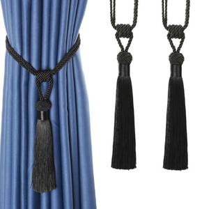 lot 10386 image: BEL AVENIR Curtain Tiebacks Hand-Woven Holdbacks Home Decorative Tassels Tiebacks (Black, 2 Pack)