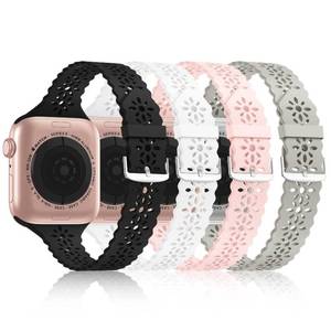 lot 10387 image: Bandiction 4 Pack Lace Silicone Bands Compatible with Apple Watch Bands 38mm 40mm 41mm 42mm 44mm 45mm 46mm 49mm, Women Slim Thin Hollow-out Wristband for iWatch Series 11 10 9 Ultra 8 SE 7 6 5 4 3 2 1