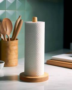 lot 10388 image: KitchLife Wooden Paper Towel Holder Countertop - Solid Freestanding Paper Towel Dispenser Stand with Anti-Skid Base