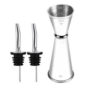lot 10395 image: Pafusen Jigger for Bartending with 2 Pourers, Japanese Jiggers with 5 Measurements Inside, Jiggers 2 OZ 1 OZ, Shot Measure Jiggers, Bar jigger Bartender Tool Accessories, (Silver, 1 Jigger 2 Pourers)