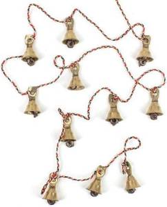 lot 10398 image: Rastogi Handicrafts Brass Decorative String of 11 Metal Vintage Indian Style Fair Trade Wall Hanging Tiny Bells (1)