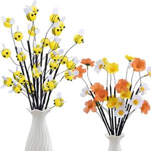 lot 10401 image: Watayo 15 Pcs Felt Bee Stems with Artificial Flowers Picks, Felt Honeybee Branches Floral Decorative Picks, Bees Daisy Stems Spray Vase Fillers for Table Centerpiece Tree DIY Craft Home Party Decor