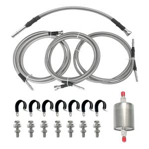 lot 10412 image: 819-840 Fuel Lines Compatible with Chevy Silverado GMC Sierra 1500 2500 2500 HD 3500 1999 2000 2001 2002 2003 Flexible Stainless Steel Braided Fuel Line PTFE tubing Replace 15043857 15765803