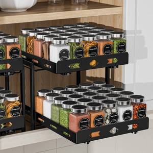 lot 11698 image: BOIVSHI Pull Out Spice Rack Organizer for Cabinet, 2 Tier Cabinet Spice Rack Organizer, Height Adjustable Vertical Spice Rack for Kitchen Cabinet (11.9Wx10.8Dx9.2H, Metal Black)
