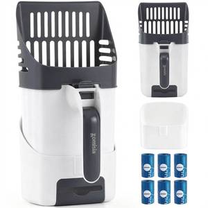 lot 11699 image: ZOMISIA Cat Litter Scoop with Holder & Trash Can, 3-in-1 Mess-Free Poop Scooper Includes 90 Bags, Litter Box Scoop Shovel for Sifter Box Waste Disposal, Grey White