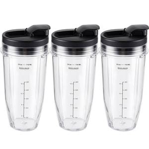 lot 11700 image: Ninja Blender Cups Replacement 24oz �� Compatible with Ninja BN401, BL450, BL456, BL480, BL2012, BN751, BN801, SS101, SS151 �� 3 Pack with To-Go Lids (Only One Lid)