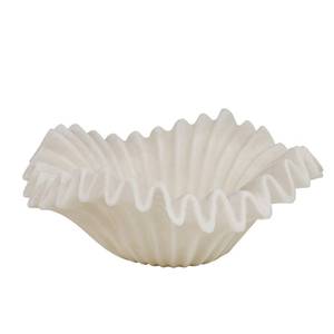 lot 11703 image: Braxio White Decorative Bowl �� Resin Ruffle Bowl for Entryway, Dining Table Centerpiece, Fruit or Key Holder for Modern Home Decor, 12 Inch Art Deco Style