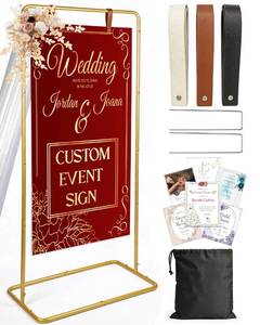 lot 11705 image: OLEEK Adjustable wedding welcome sign stand - Customizable design bundle for linen sign stand - wedding sign holder - welcome wedding sign - wedding signage with 6 Leather Hanging straps