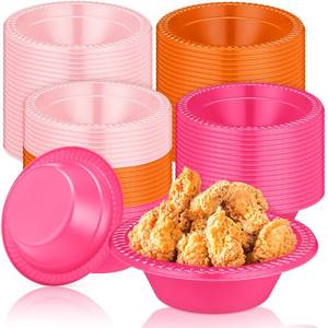 lot 11723 image: Layhit 100 Pcs Pink and Orange Groovy Bowls 12 oz Sunset Tropical Disposable Plastic Soup Dessert Salad Bowls Candy Snack Serving Supplies for Holiday Birthday Party Picnic