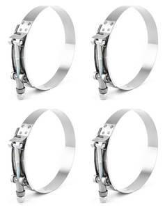 lot 11728 image: QWORK 4 T-Bolt Hose Clamp Stainless Steel, Working Range 108mm - 116mm for 4 Hose ID, Turbo Intake Intercooler Clamp, 4 Pack
