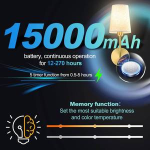 lot 11732 image: JESLED Battery Operated Wall Sconce Set of 2, 15000mAh Rechargeable Wall Lights with Timer Function, Magnetic Mounting & Dimmable, Wireless Wall Lamp for Bedroom, Living Room, Bulb Included