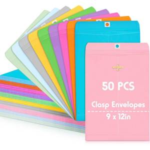 lot 11733 image: Geyee 50 Pcs 9 x 12 Inch Clasp Envelopes Letter Size Mailing Envelopes with Clasp Closure for Filing Storing Documents Office Home Business School (Mixed Color)