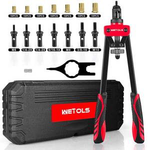 lot 11736 image: WETOLS Rivet Nut Tool Kit, 14-Inch Rivnut Tool with 7 Metric and SAE Mandrels, Professional Hand Riveter with 70Pcs Rivnuts Assortment Kit, Manual Rivet Nut Gun with Rugged BMC Case