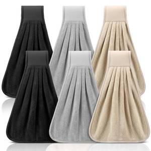 lot 12238 image: Breling 6 Pcs Kitchen Hanging Towel with Hanging Loop Absorbent Coral Fleece Kitchen Tie Towels Rustic Bathroom Dish Cloth Soft Thick Dry Cleaning Hand Dishcloths for Home Bathroom Cooking(Classic)