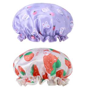 lot 12242 image: TIESOME Kids Shower Caps, 2 PCS Yellow & Purple Waterproof Double Layers Shower Caps Cute Rabbit Bonnets Elastic Band Bonnet Satin and Eva Soft Kids Sleeping Cap Reusable Shower Cap for Kids